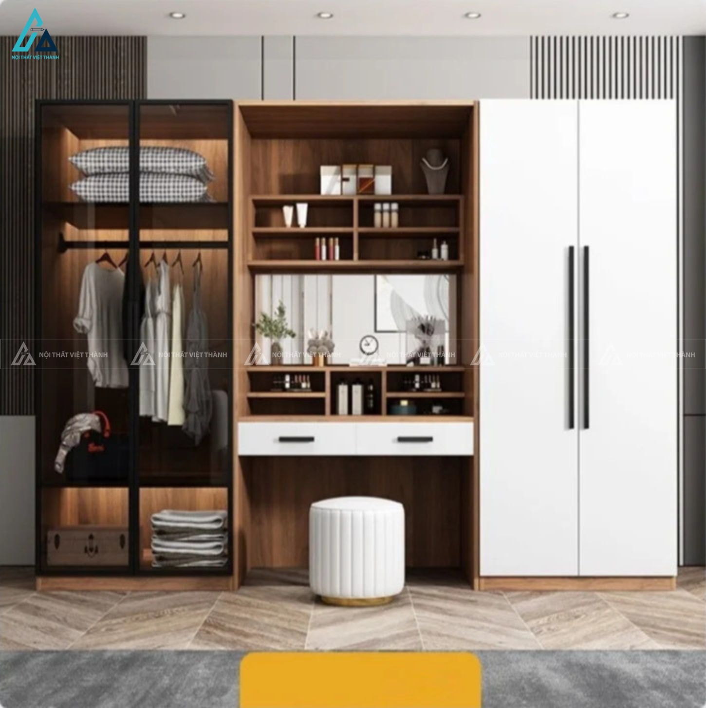 Tủ quần áo cánh kính kết hợp bàn trang điểm tiện lợi sang trọng 1