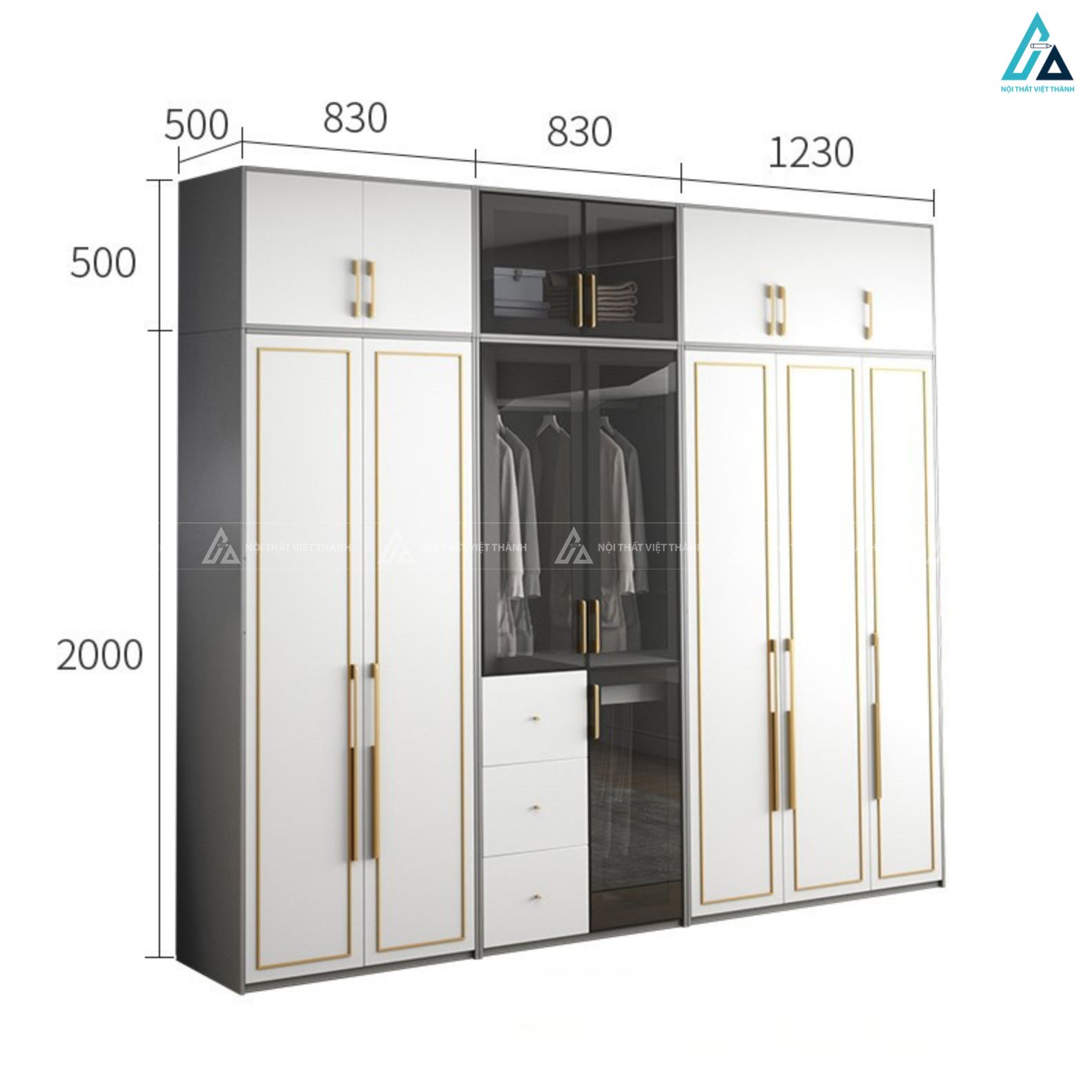 Tủ quần áo cánh kính sang trọng phối viền vàng tạo điểm nhấn 2