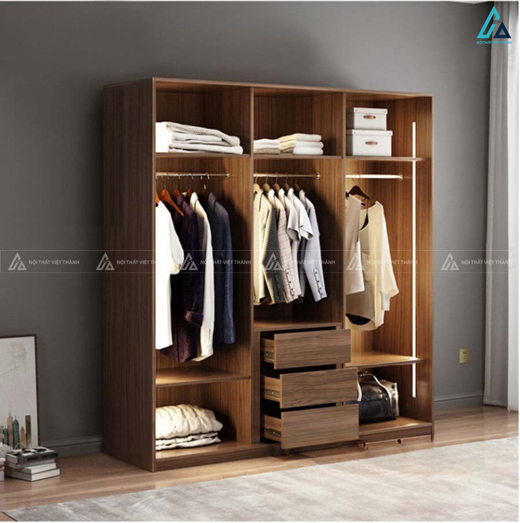 Tủ quần áo cánh kính khung đen hiện đại tối ưu lưu trữ tiện ích 2
