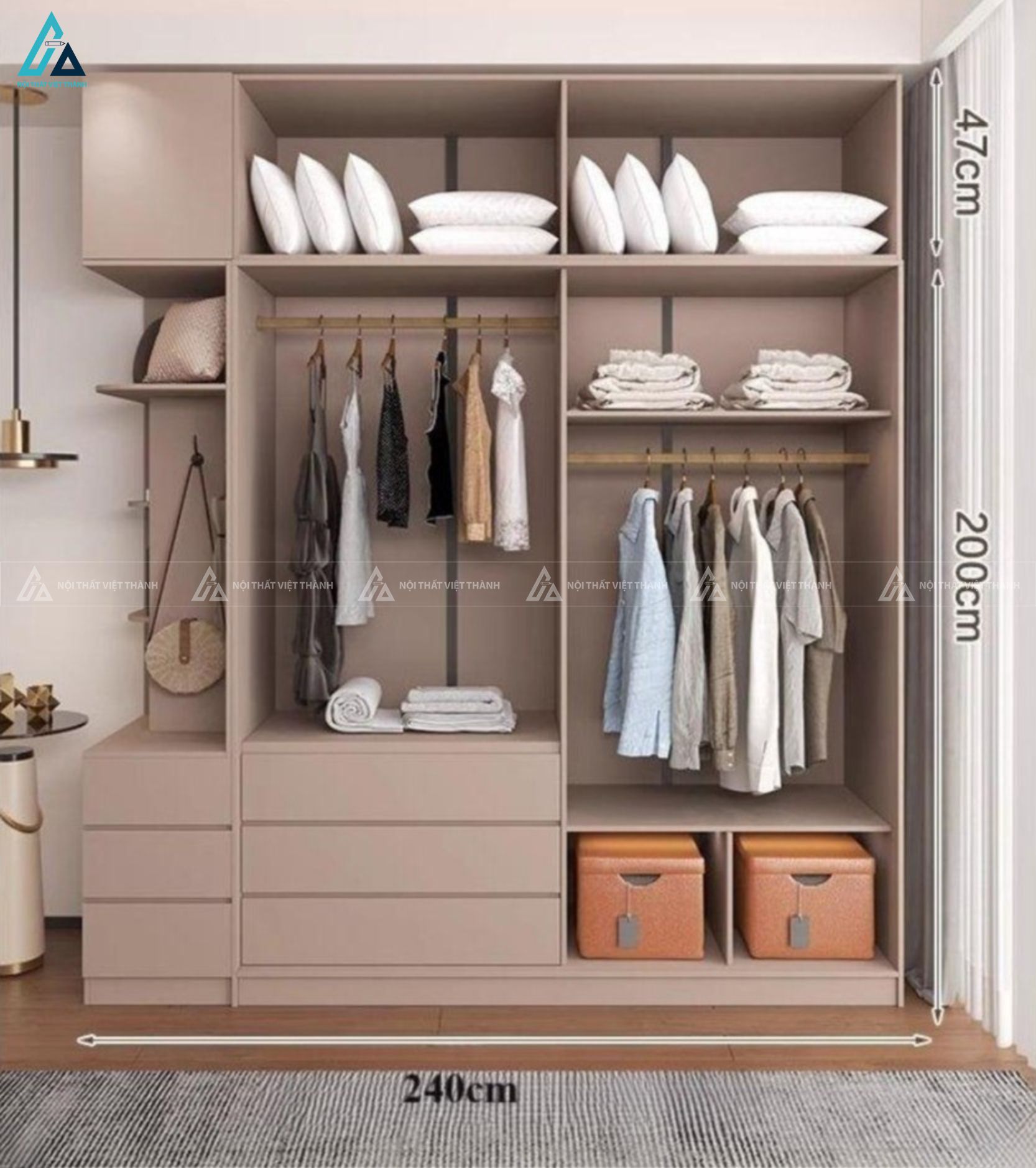 Tủ quần áo cánh kính phối màu kem trang nhã thiết kế tối giản 1