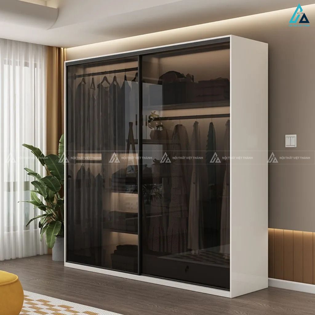Tủ quần áo cánh kính lùa phối tủ kệ đa năng phong cách hiện đại 1
