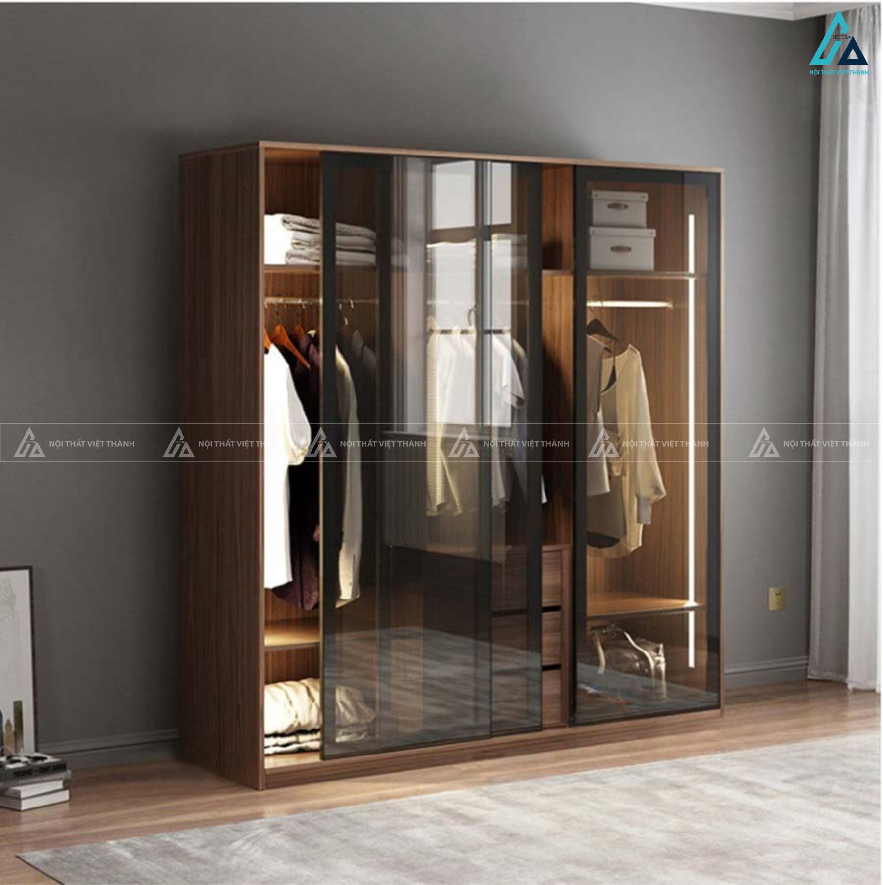 Tủ quần áo cánh kính khung đen hiện đại tối ưu lưu trữ tiện ích 1