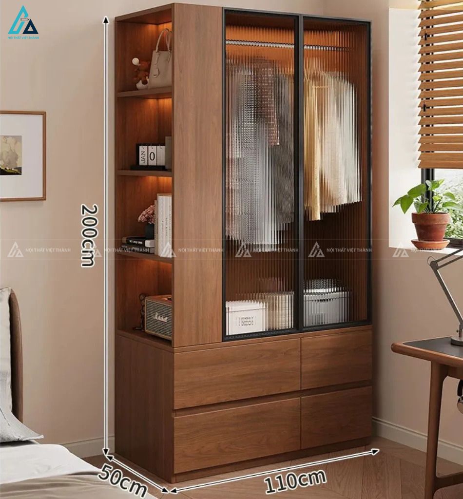 Tủ quần áo cánh kính vân sọc khung đen thiết kế tinh tế cao cấp 2