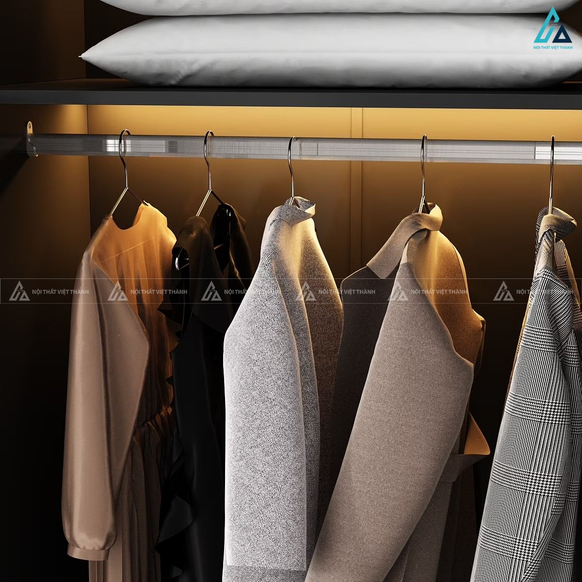 Tủ quần áo cánh kính màu đen sang trọng có đèn led thông minh 2