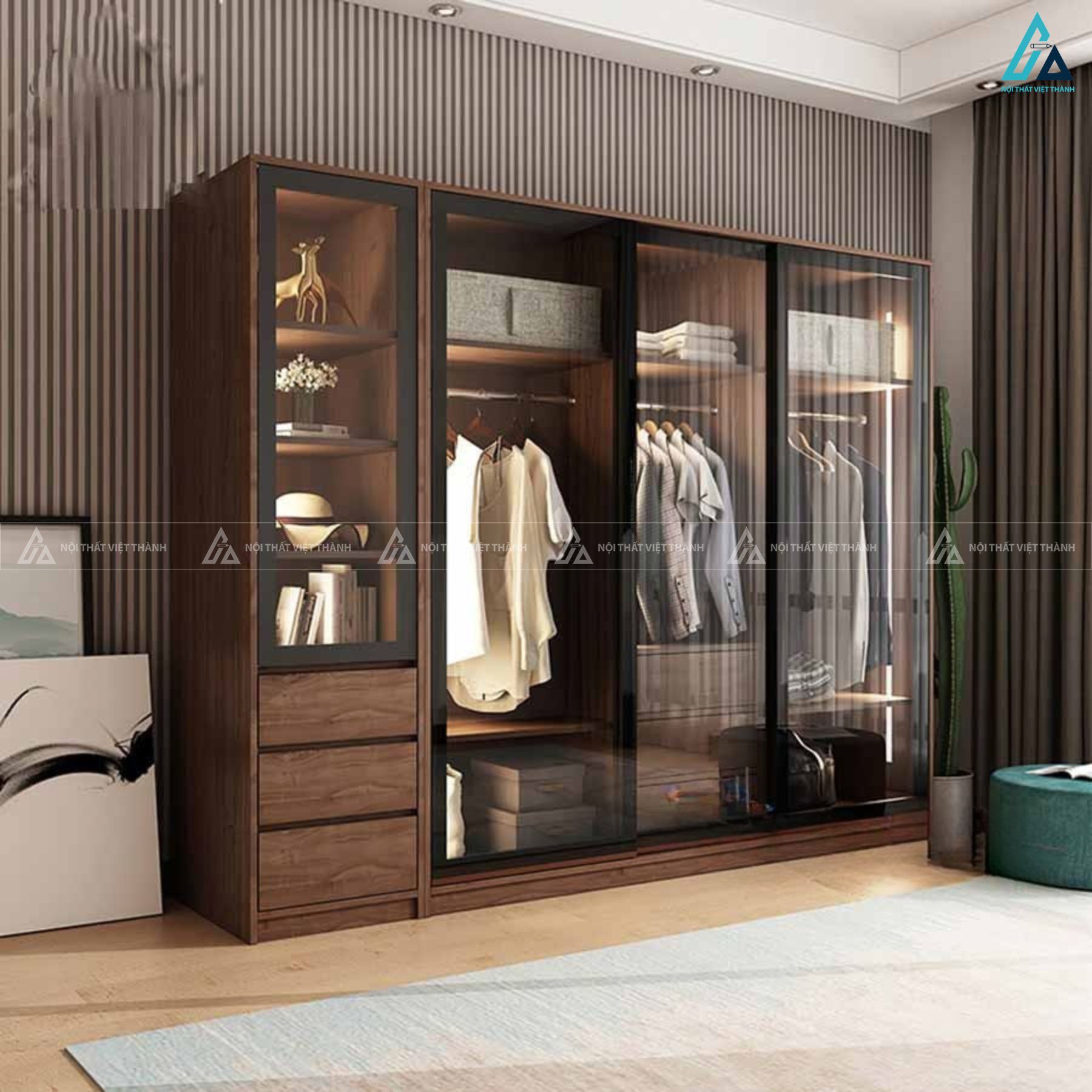 Tủ quần áo cánh kính khung đen thiết kế tinh tế cho phòng ngủ 1