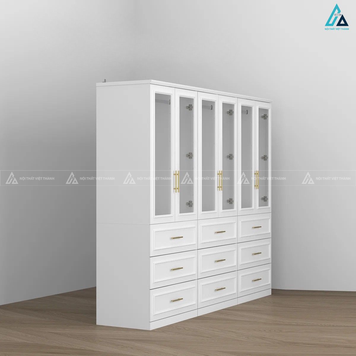 Tủ quần áo cánh kính trắng thiết kế cổ điển tinh tế cho phòng ngủ đẹp 4