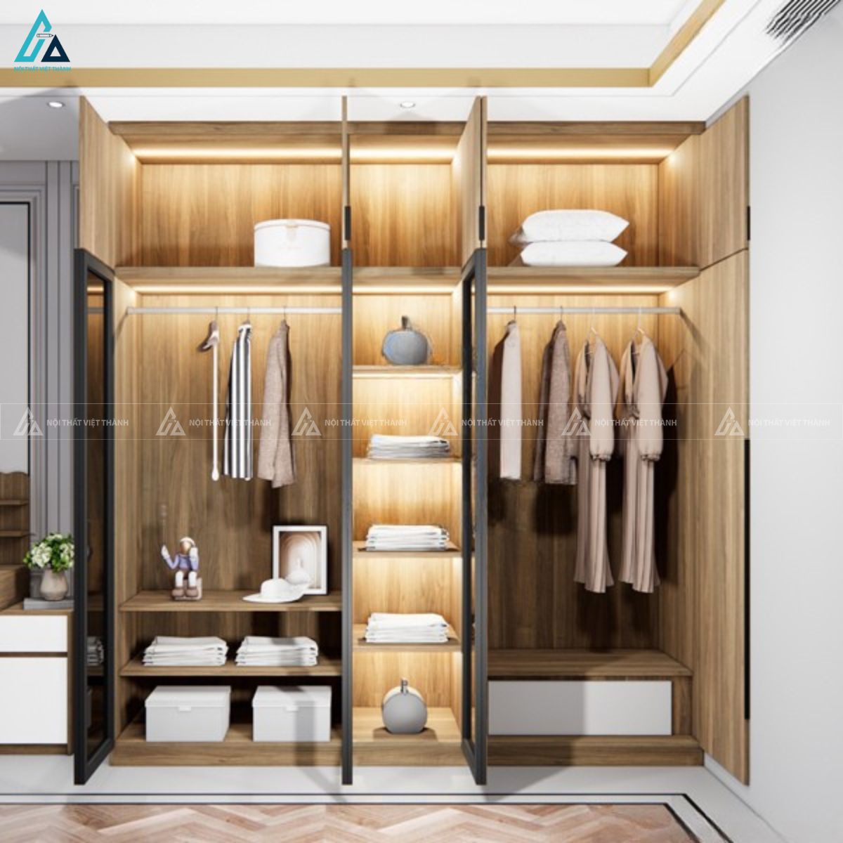 Tủ quần áo cánh kính thiết kế kịch trần thẩm mỹ cho phòng ngủ đẹp 3