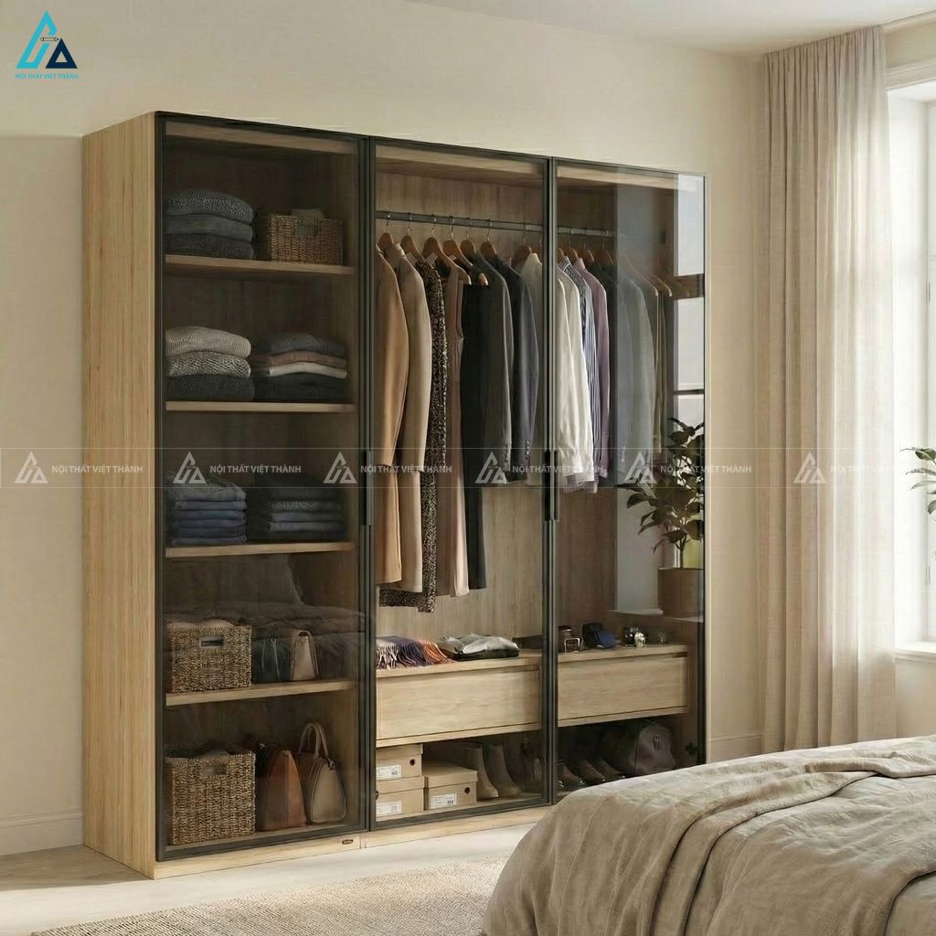 Tủ quần áo cánh kính thiết kế trong suốt cho phòng ngủ sang trọng 3