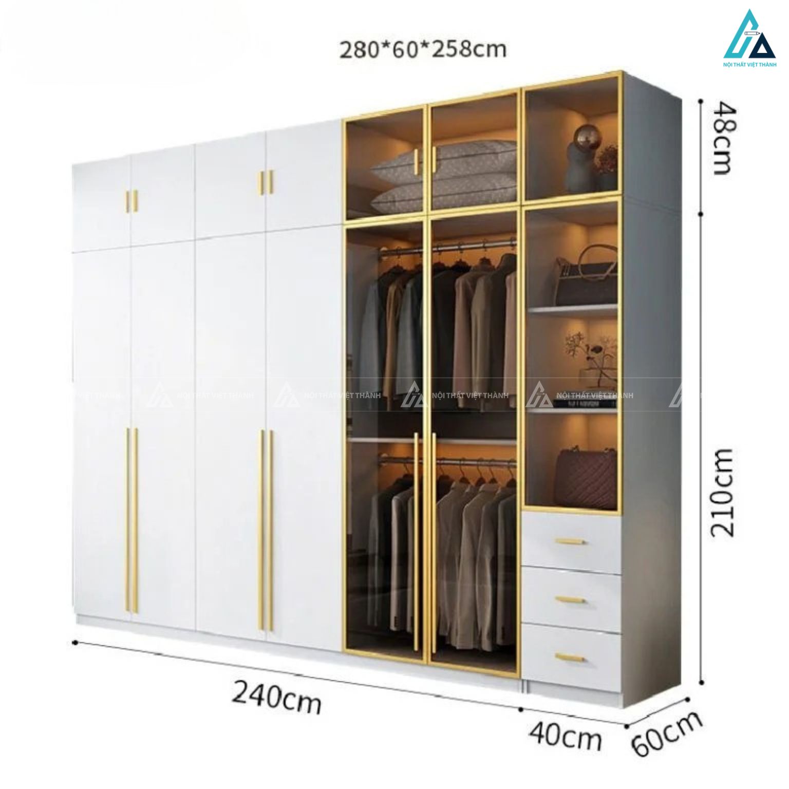 Tủ quần áo màu trắng phối cánh kính đẳng cấp cho phòng ngủ 3