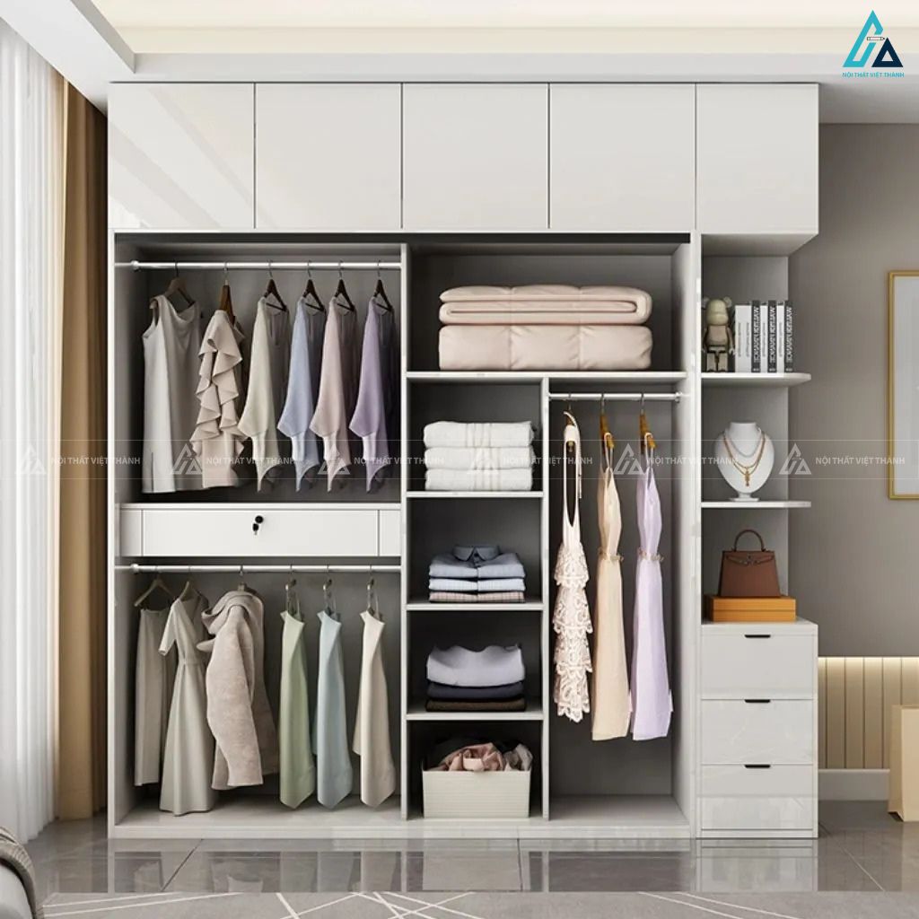 Tủ quần áo cánh kính lùa phối tủ kệ đa năng phong cách hiện đại 2