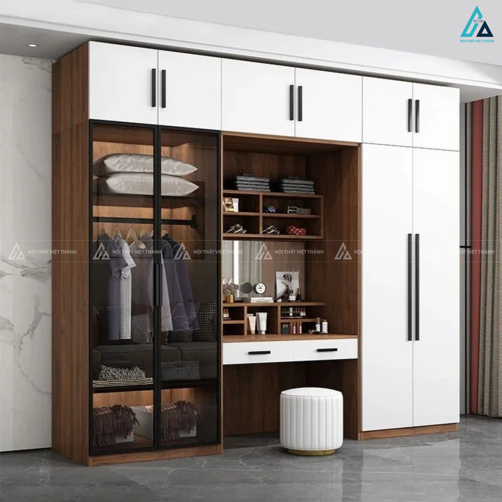 Tủ quần áo cánh kính kết hợp bàn trang điểm tiện lợi sang trọng