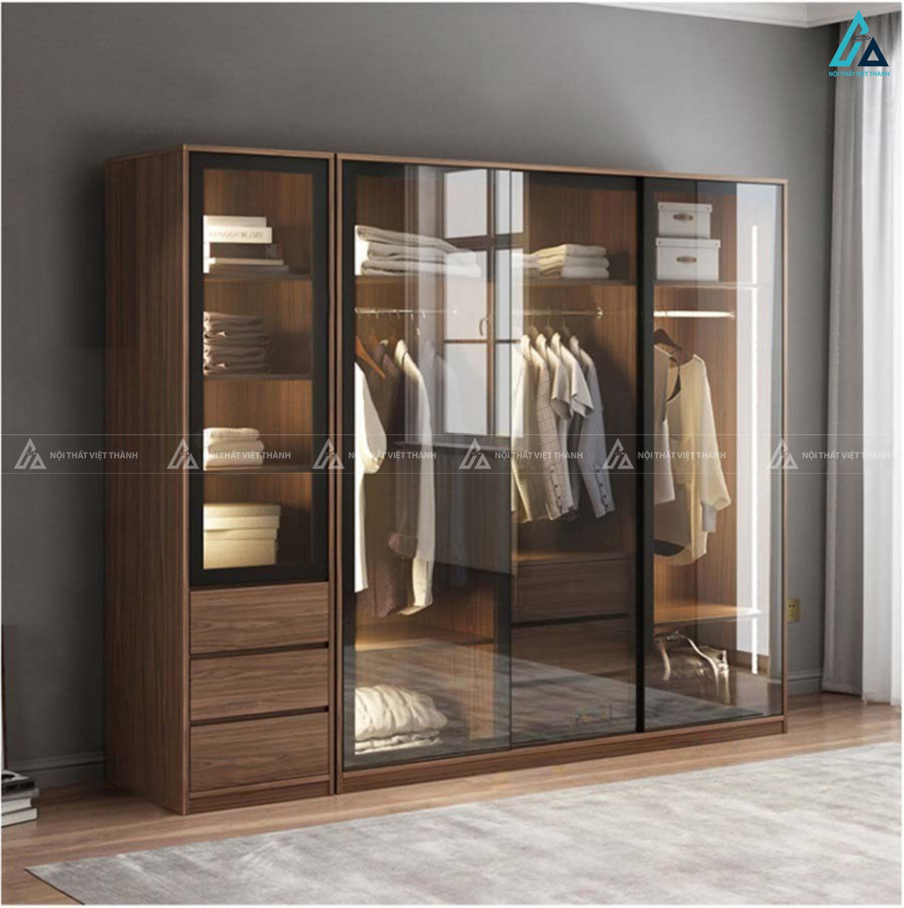 Tủ quần áo cánh kính khung đen thiết kế tinh tế cho phòng ngủ 2