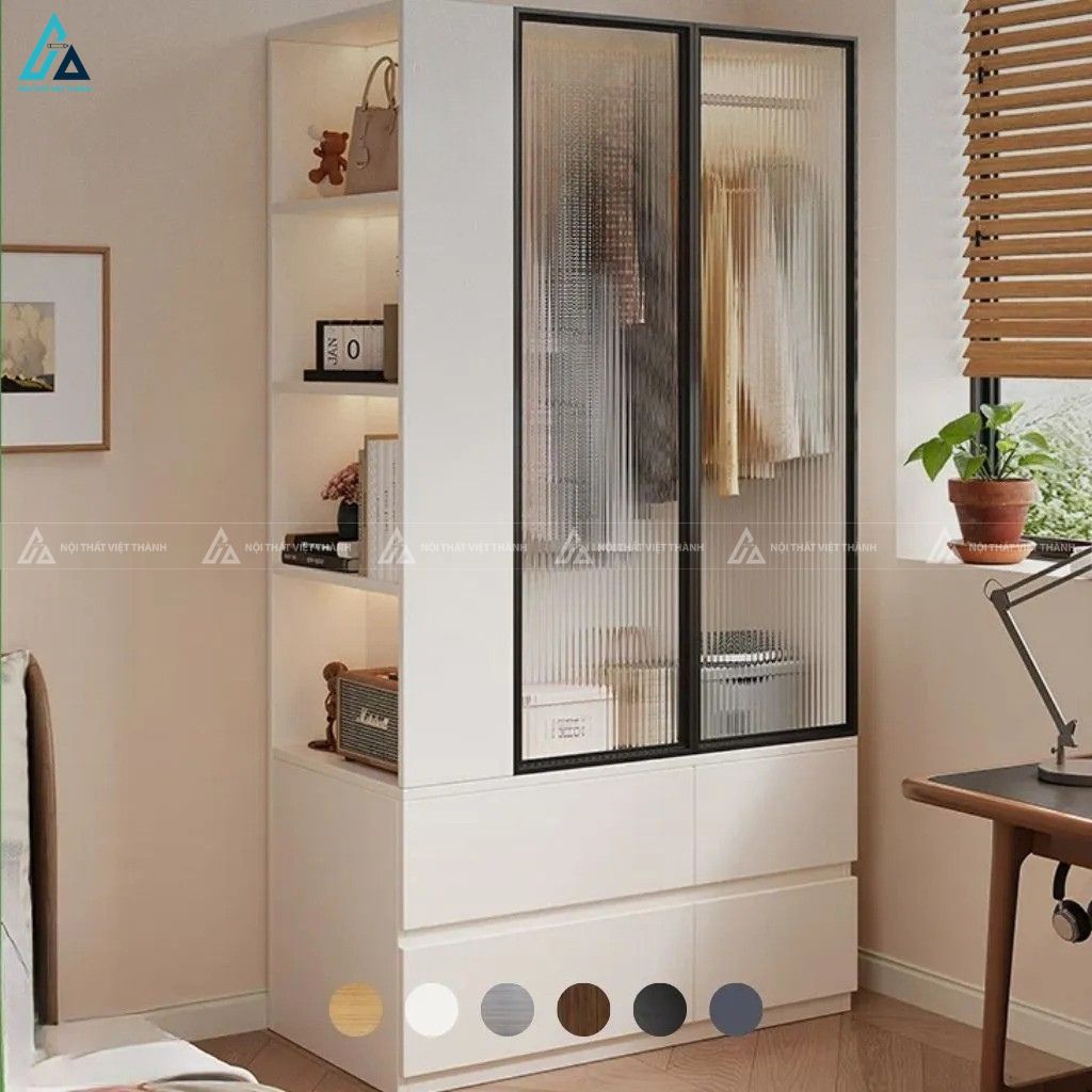 Tủ quần áo cánh kính vân sọc khung đen thiết kế tinh tế cao cấp 4