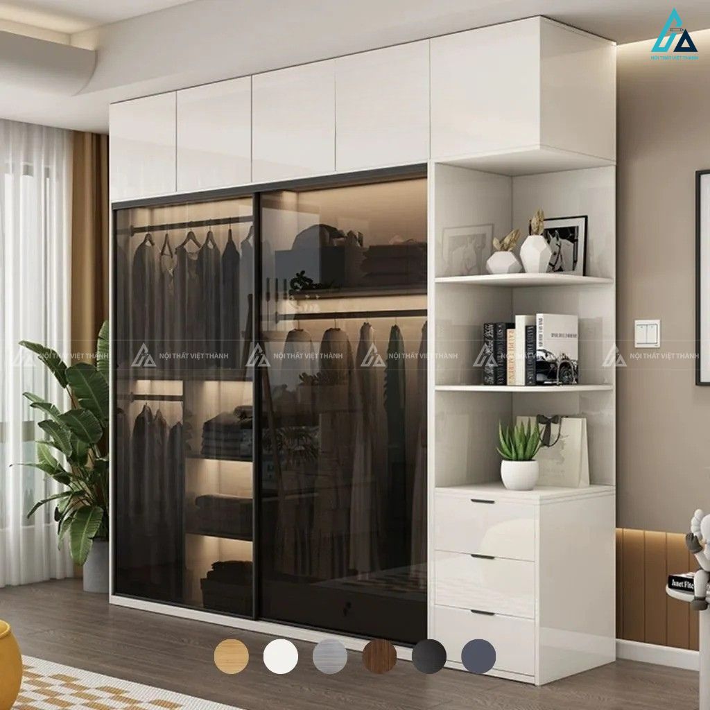 Tủ quần áo cánh kính lùa phối tủ kệ đa năng phong cách hiện đại 3