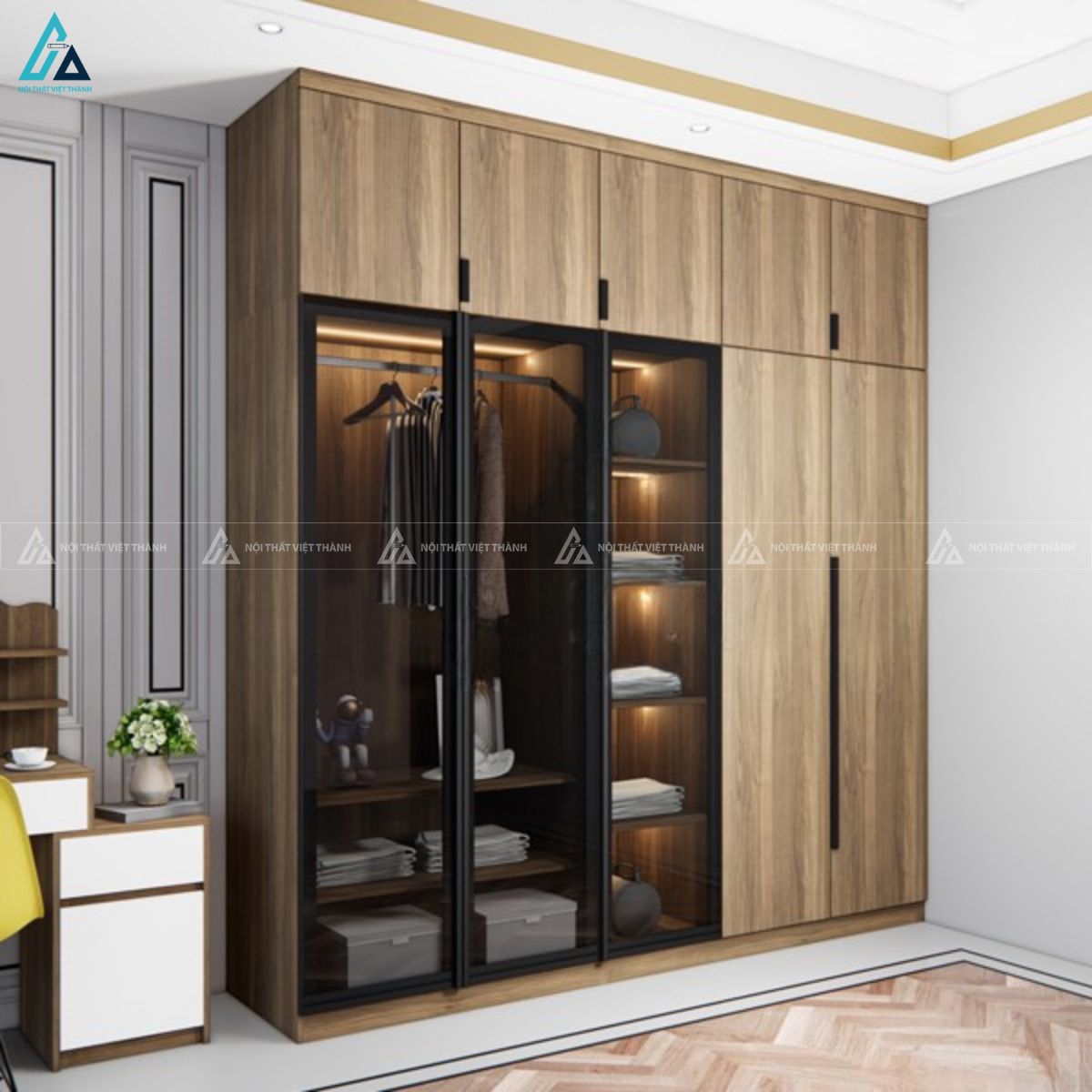 Tủ quần áo cánh kính thiết kế kịch trần thẩm mỹ cho phòng ngủ đẹp