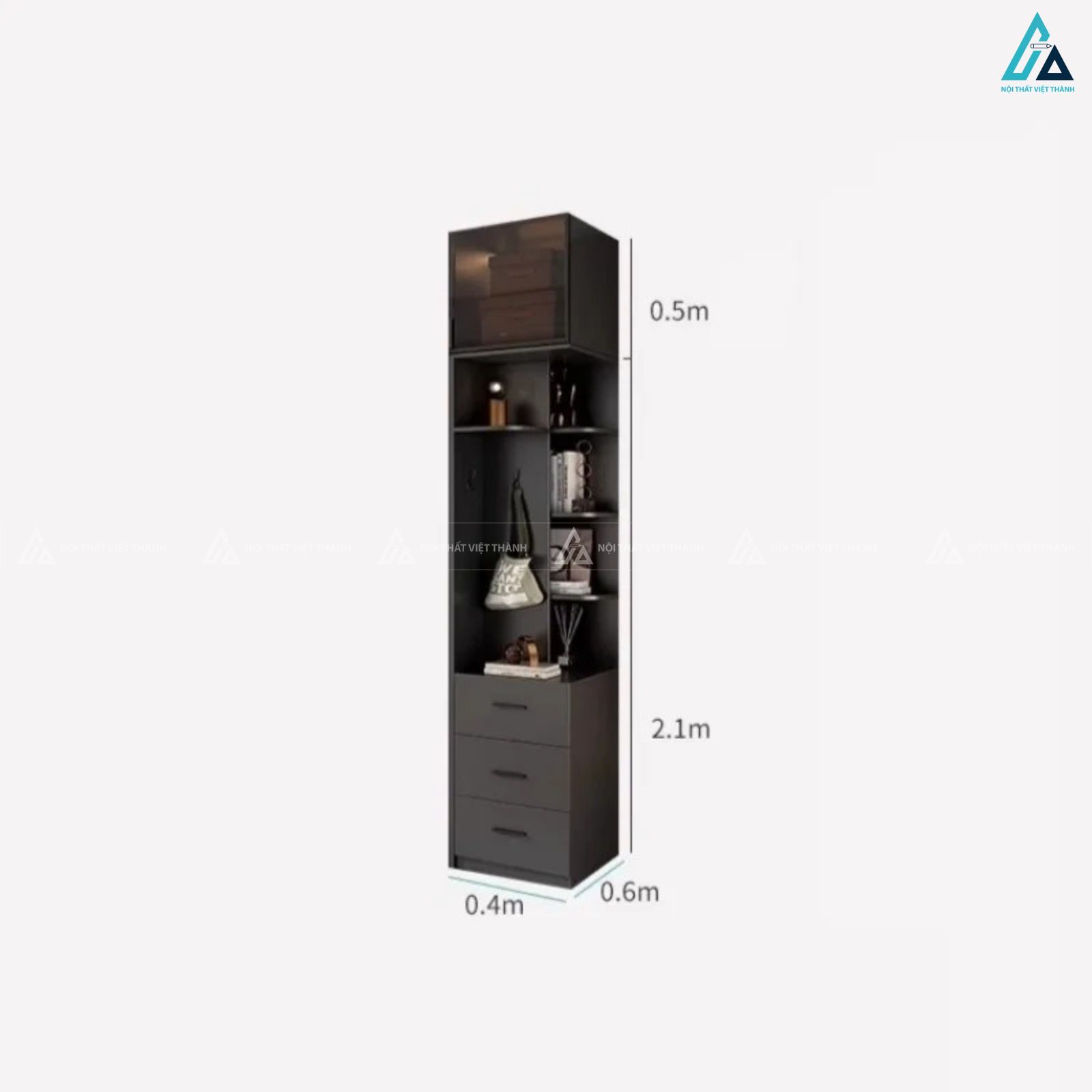 Tủ quần áo cánh kính lùa màu tối sang trọng kèm kệ trang trí 4