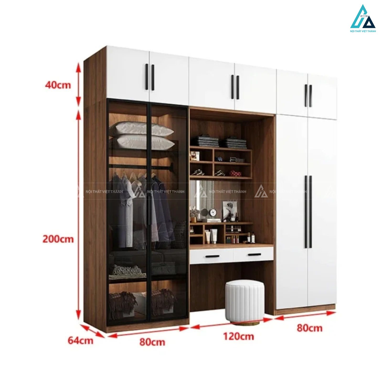 Tủ quần áo cánh kính kết hợp bàn trang điểm tiện lợi sang trọng 3