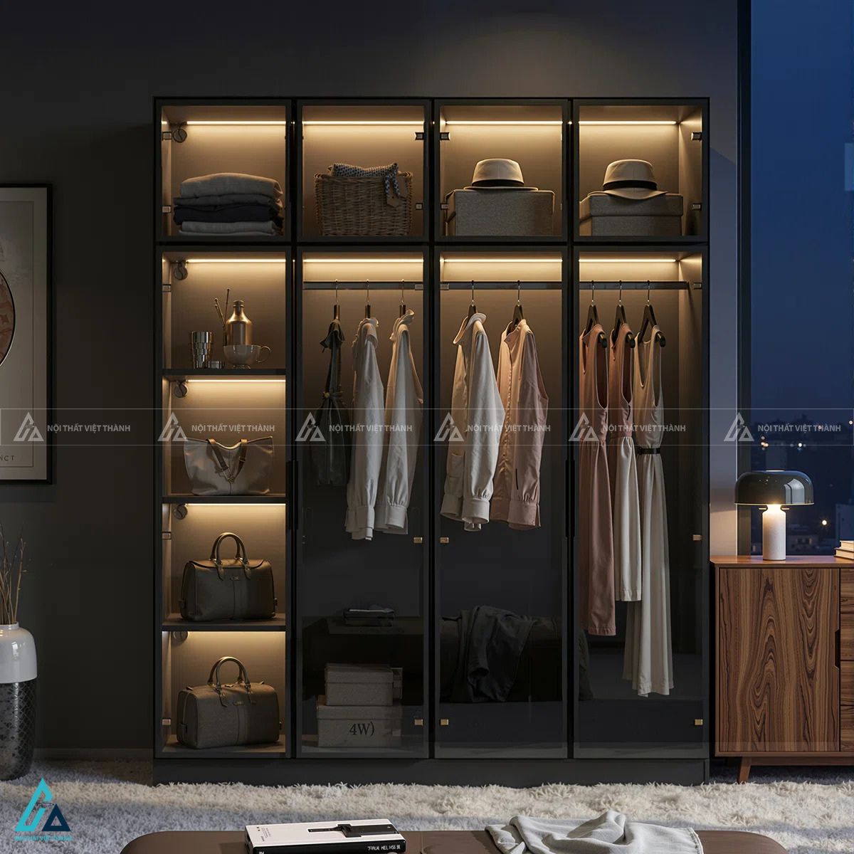 Tủ quần áo cánh kính thời thượng tích hợp đèn led cao cấp 4