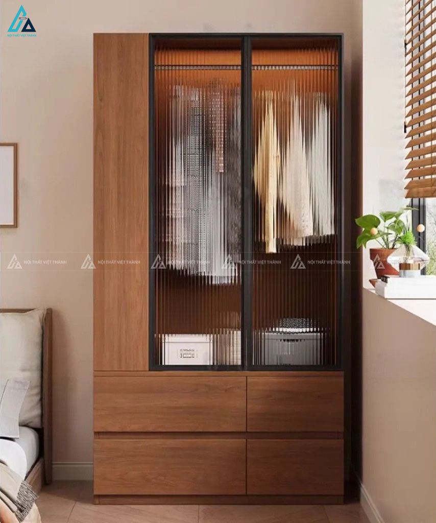 Tủ quần áo cánh kính vân sọc khung đen thiết kế tinh tế cao cấp