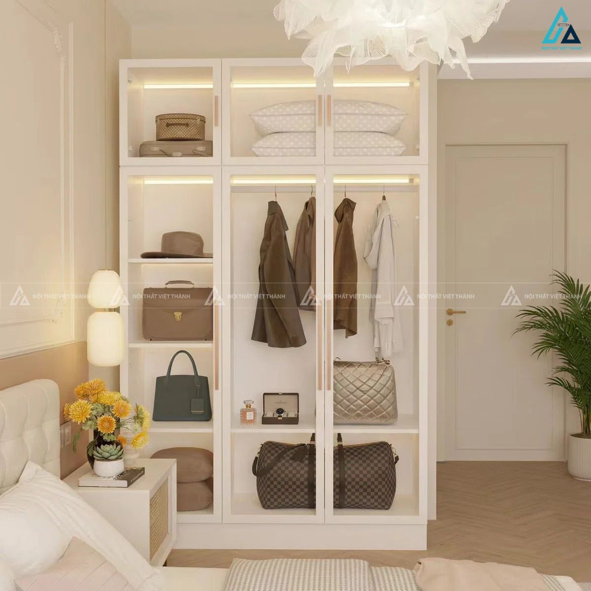 Tủ quần áo cánh kính khung trắng thiết kế thông minh cho mọi gia đình 3