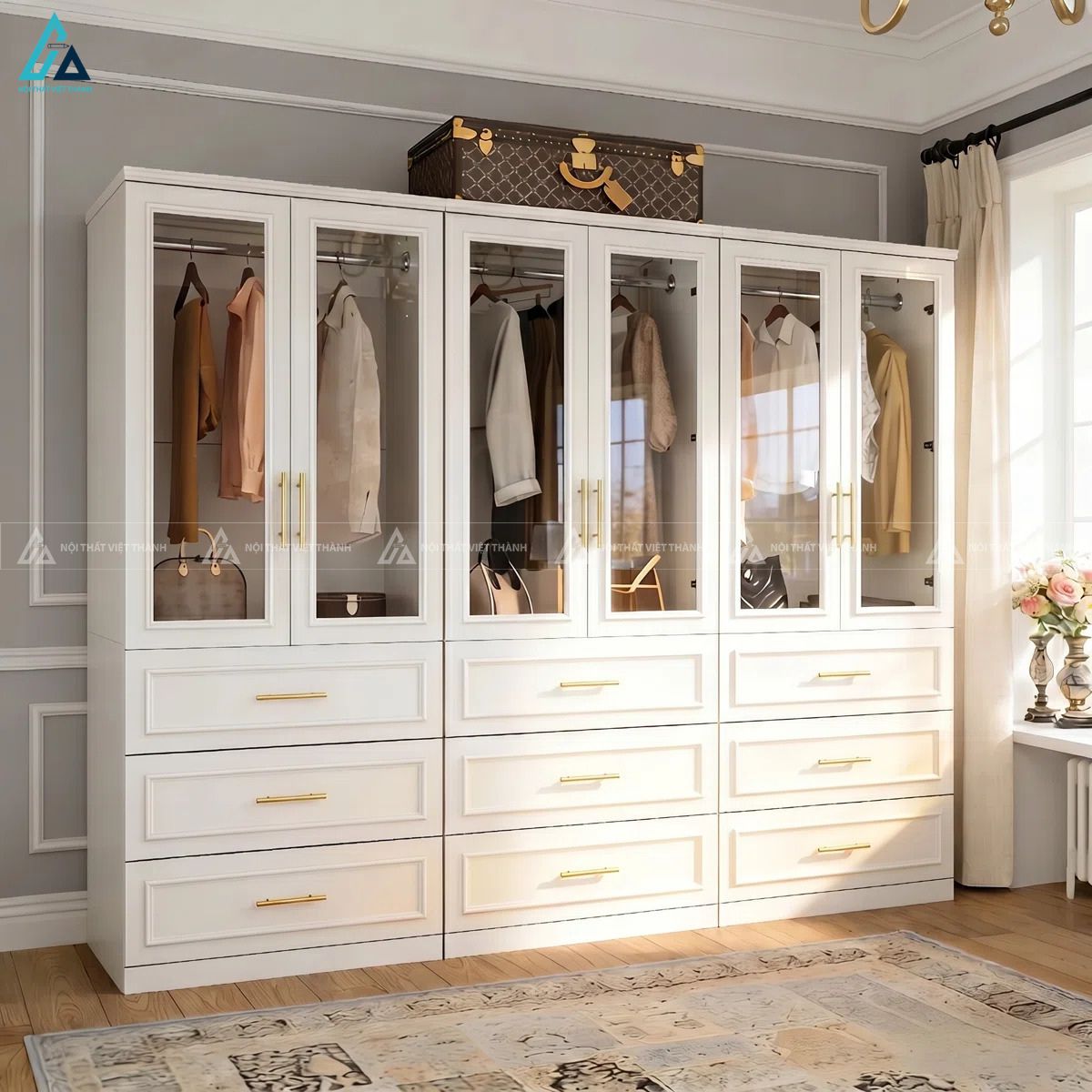 Tủ quần áo cánh kính trắng thiết kế cổ điển tinh tế cho phòng ngủ đẹp 1