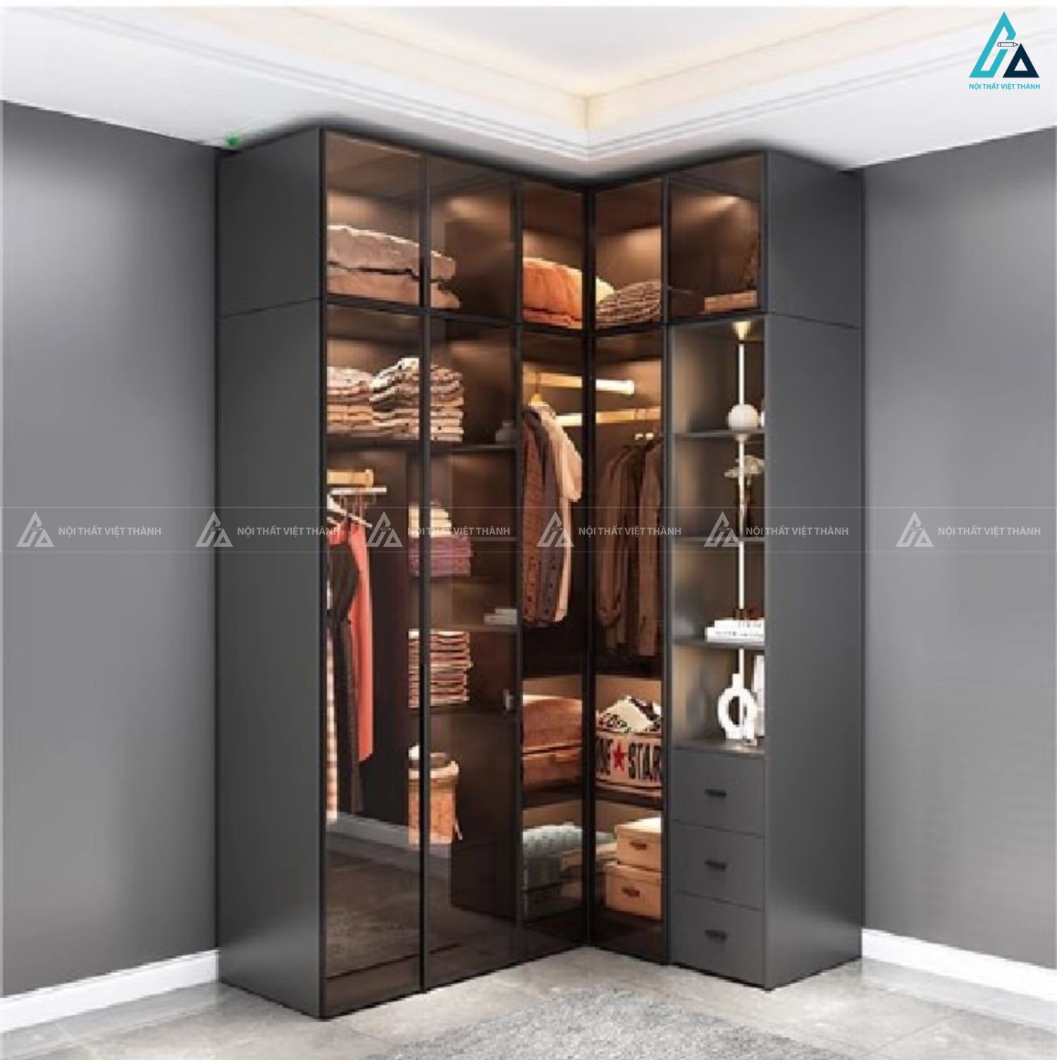 Tủ quần áo cánh kính thiết kế tinh xảo cho không gian sống sang trọng 2
