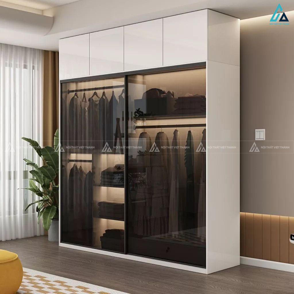 Tủ quần áo cánh kính sang trọng với hệ kệ mở đa năng tiện ích 1