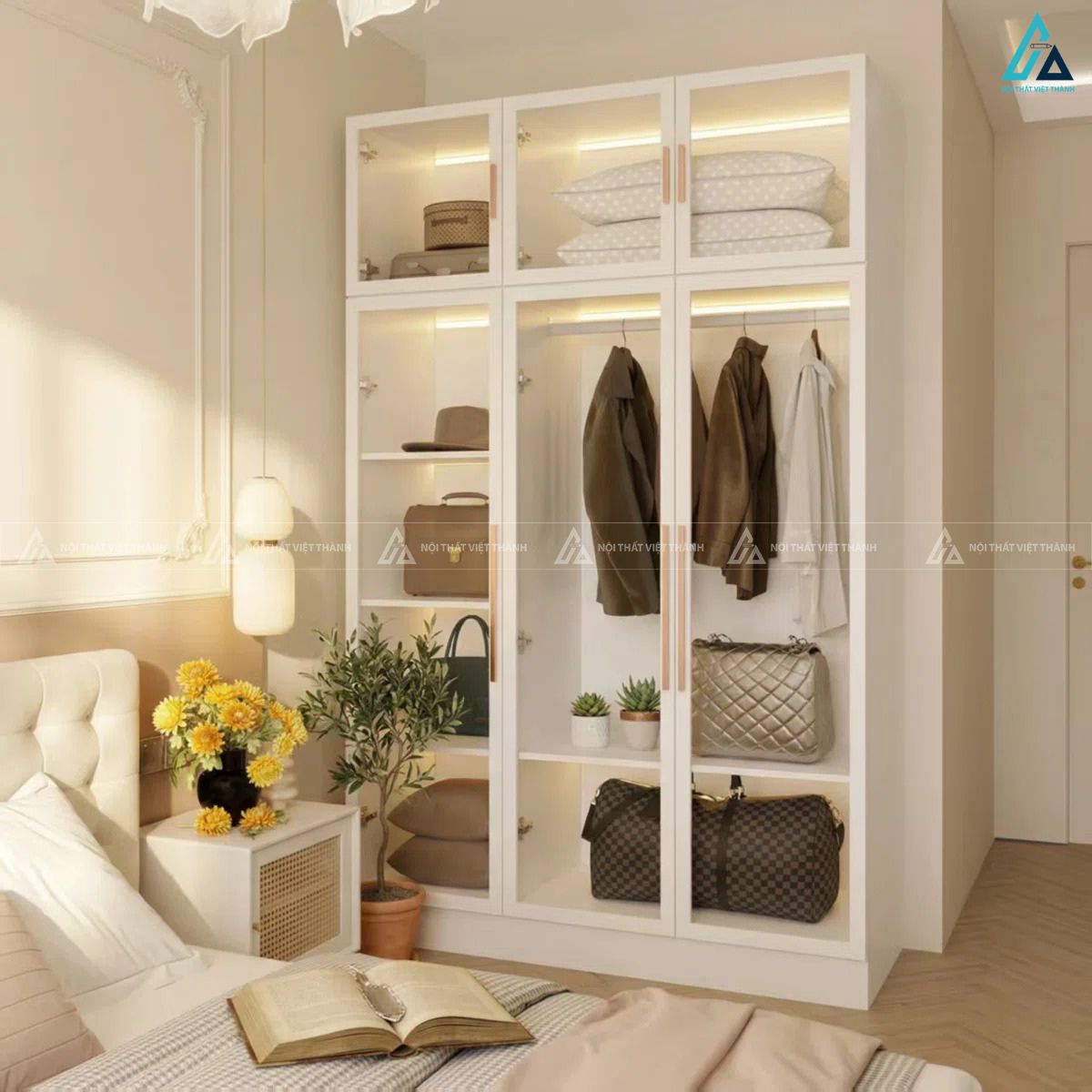 Tủ quần áo cánh kính khung trắng thiết kế thông minh cho mọi gia đình 1