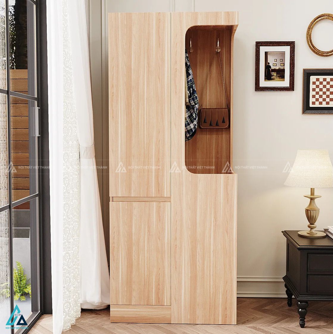Tủ quần áo gỗ công nghiệp vân gỗ tích hợp ngăn kéo tiện lợi 2