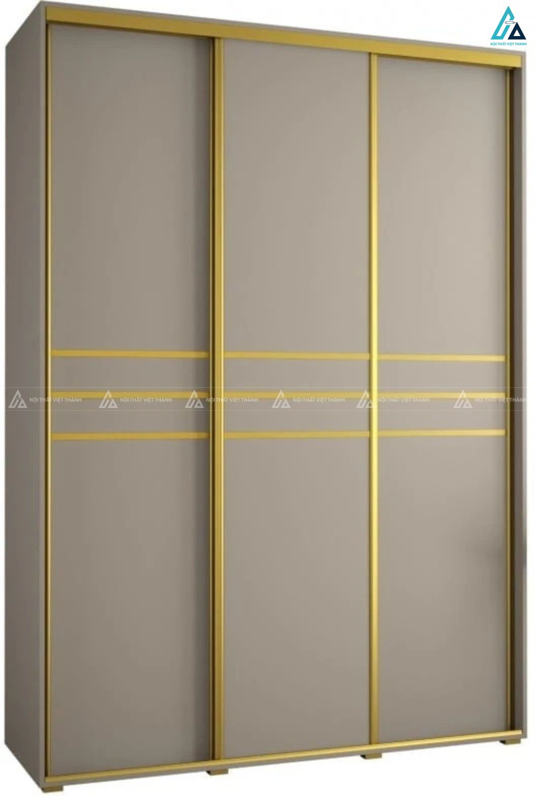 Tủ quần áo cửa lùa màu kem phối viền vàng sang trọng đẳng cấp 3