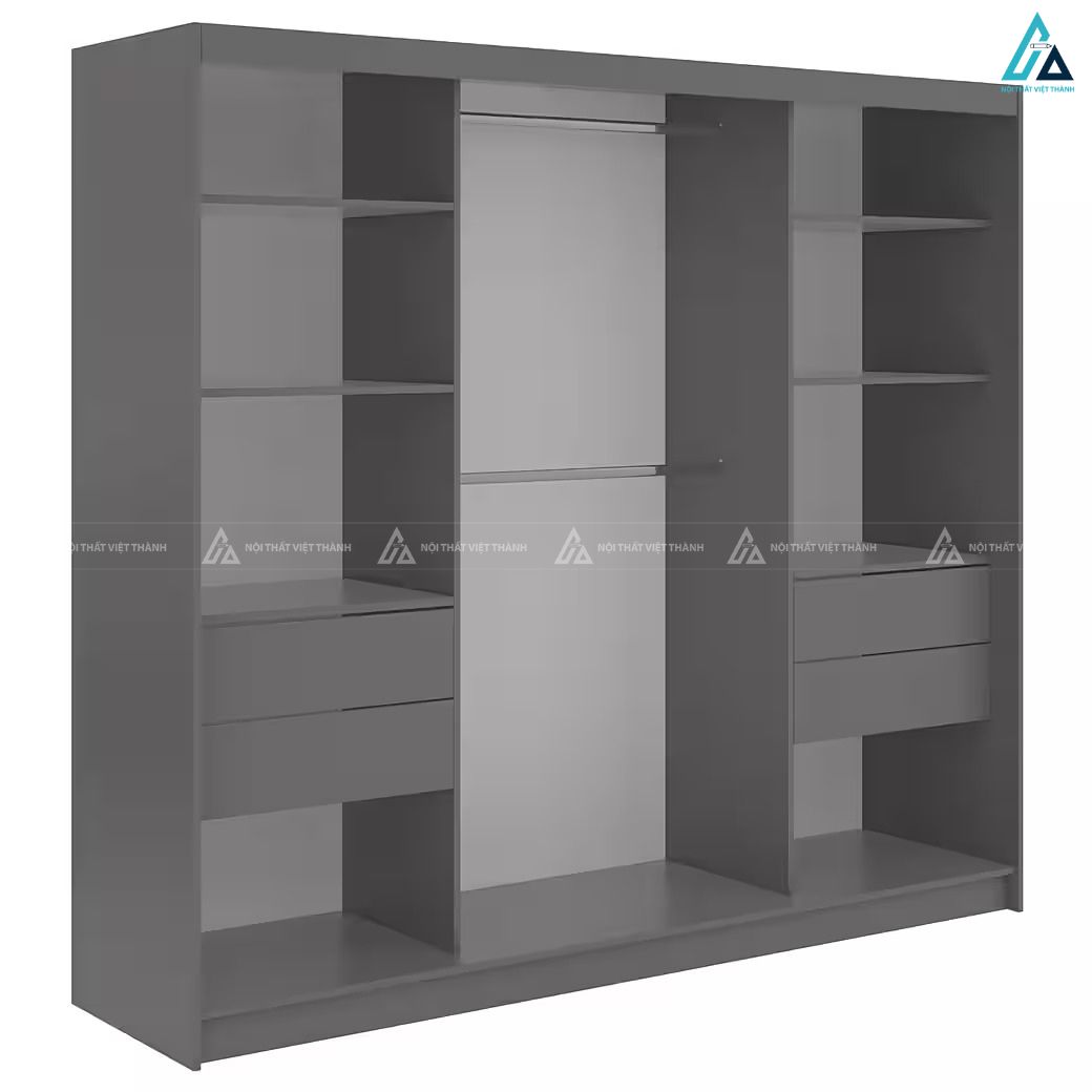 Tủ quần áo gỗ MDF cửa lùa màu xám trung tính kiểu dáng tối giản 3