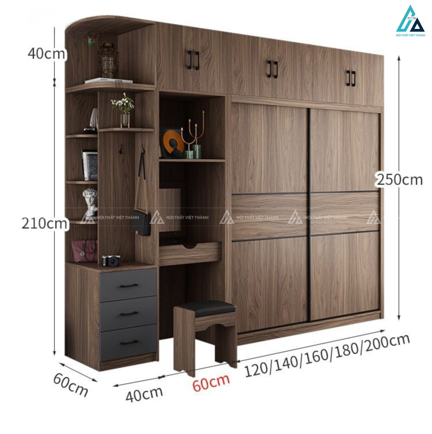 Tủ quần áo cửa lùa kịch trần kèm kệ và ngăn kéo đa năng 4
