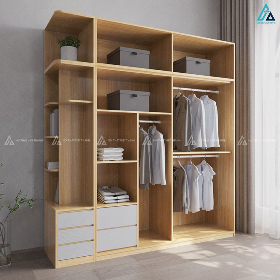 Tủ quần áo cửa lùa phối trắng tích hợp kệ trang trí đa năng 1