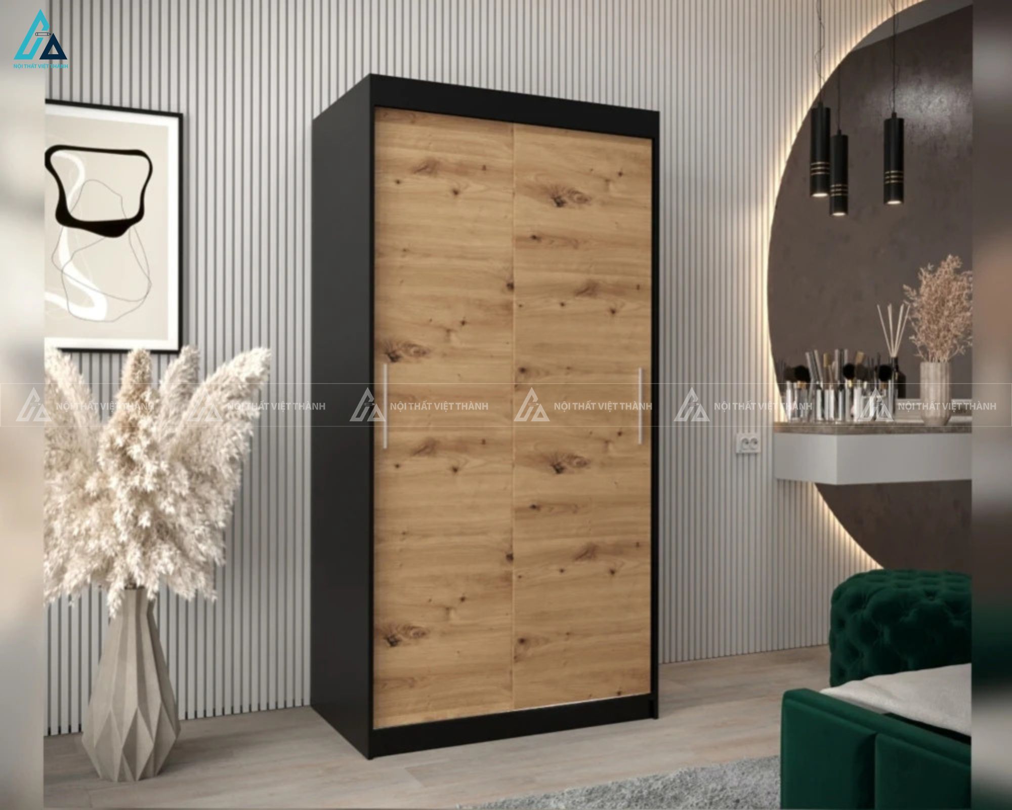 Tủ quần áo cửa lùa gỗ tự nhiên thiết kế tối giản hiện đại 3