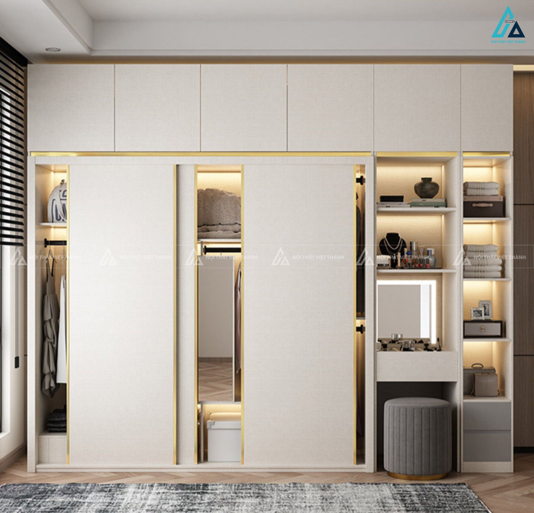 Tủ quần áo kịch trần cửa lùa kết hợp bàn trang điểm thông minh 1