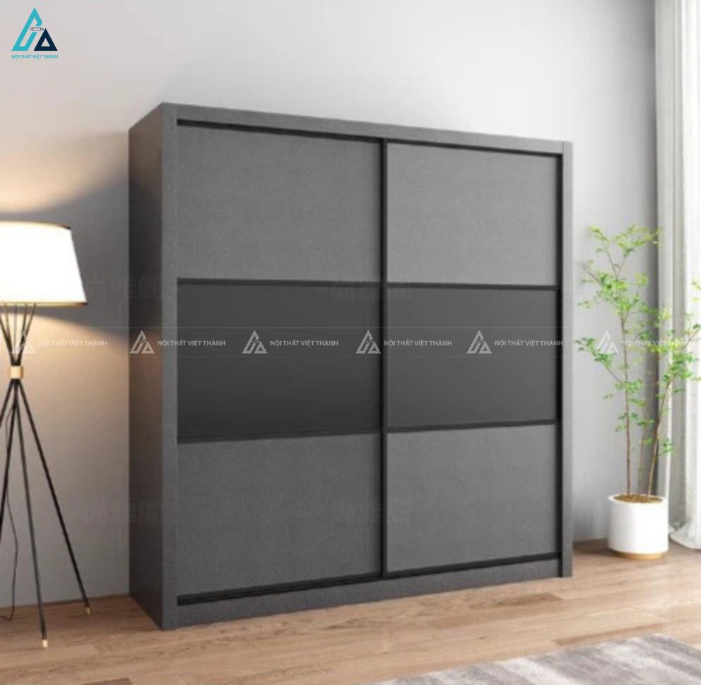Tủ quần áo cửa lùa màu xám phối kệ trang trí đa năng tinh tế 2