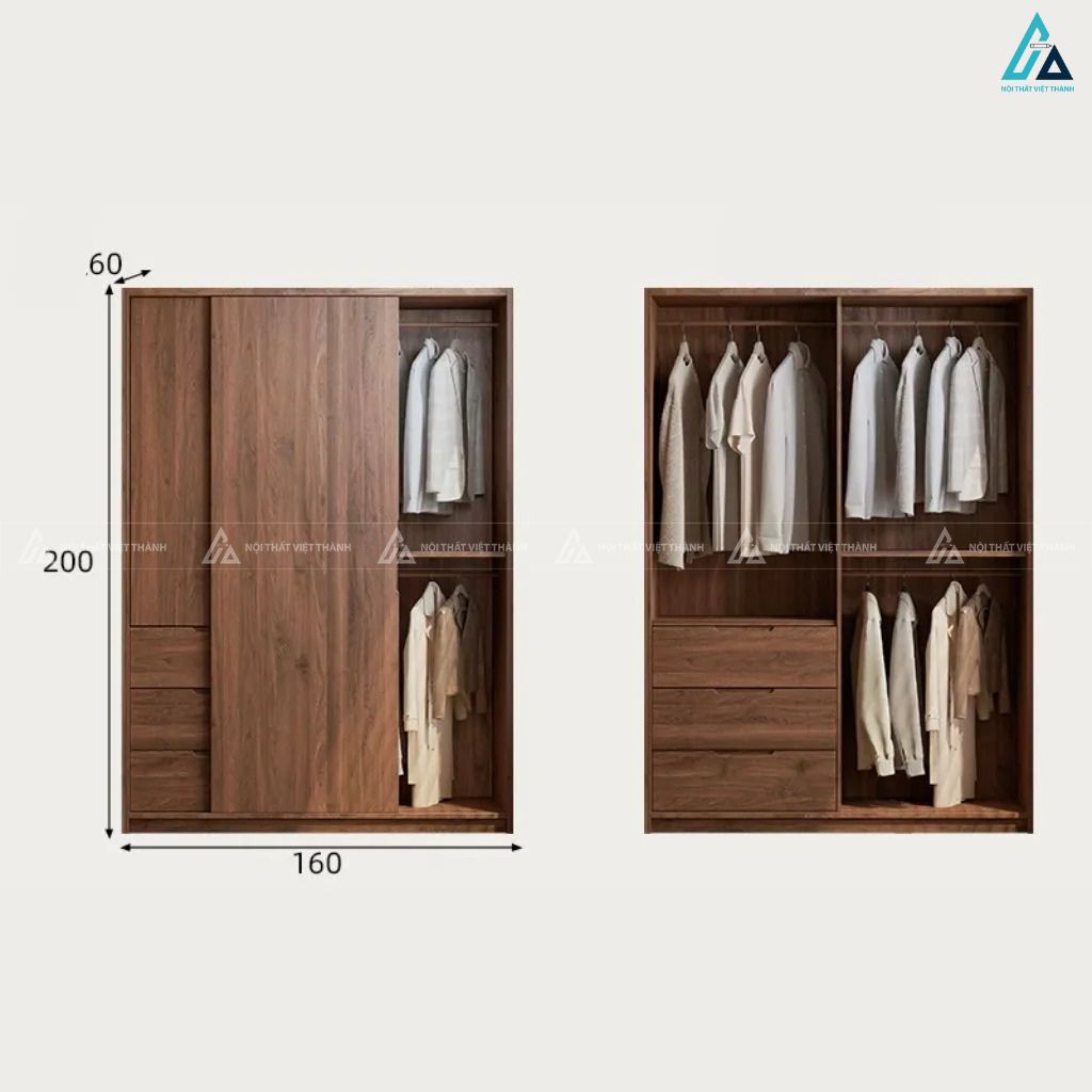 Tủ quần áo cửa lùa gỗ óc chó cao kịch trần sang trọng đẳng cấp 4