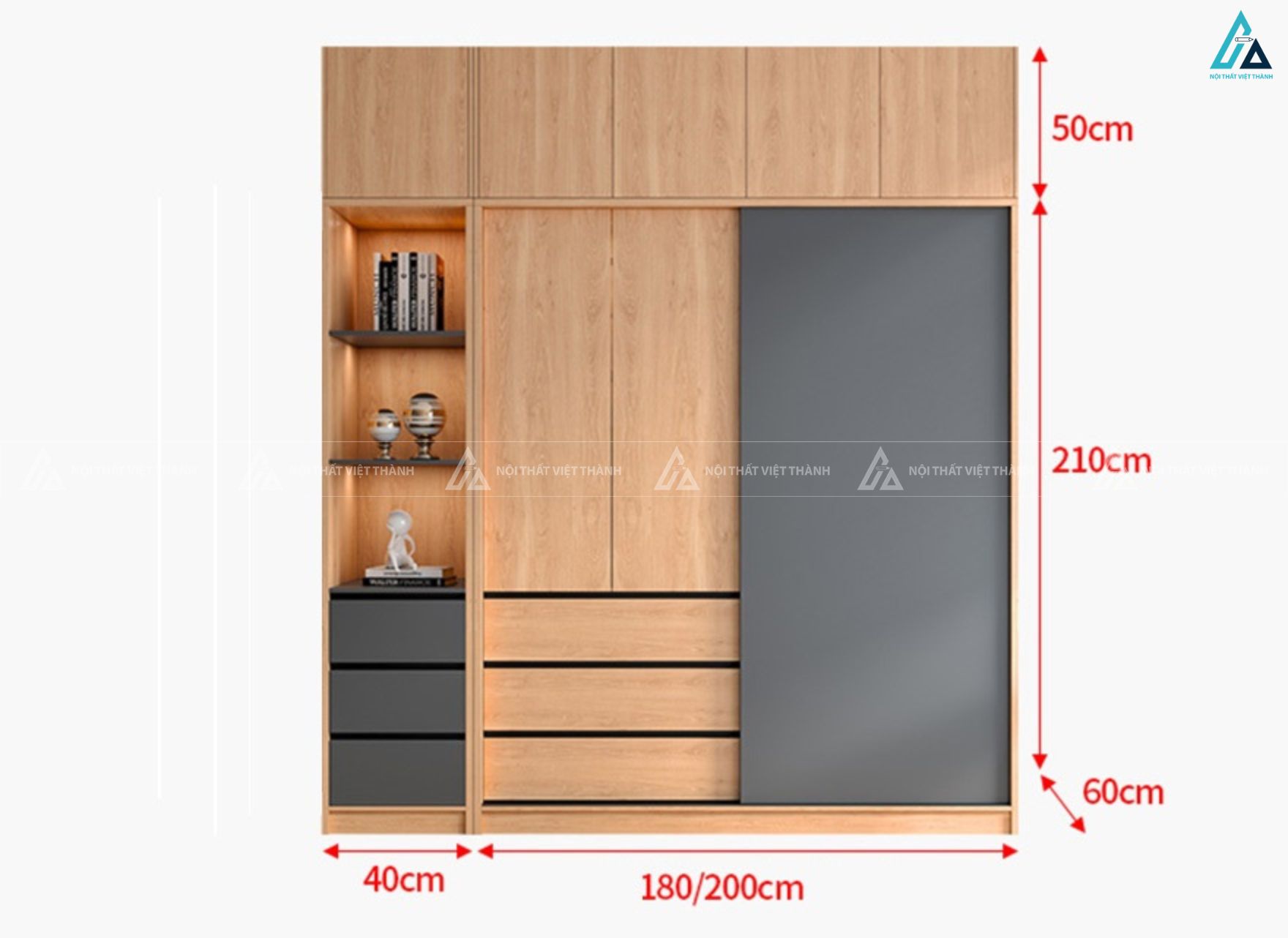 Hệ tủ quần áo cửa lùa đa năng tích hợp gương và kệ trưng bày 4