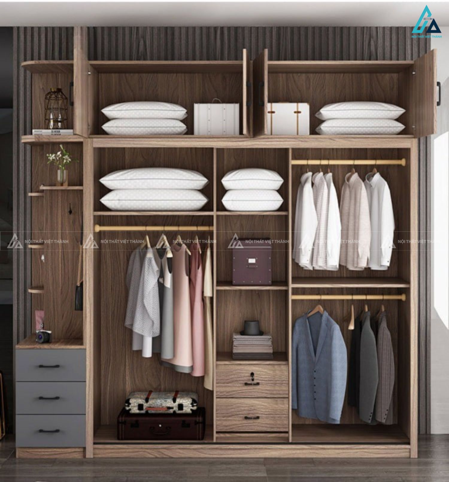 Tủ quần áo cửa lùa kịch trần kèm kệ và ngăn kéo đa năng 2