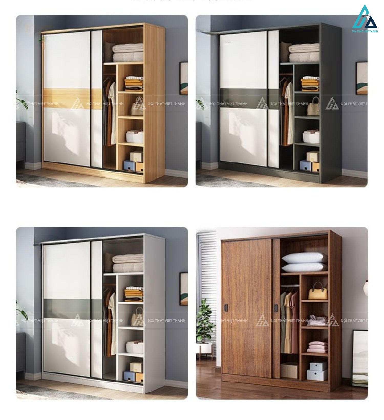 Tủ quần áo cửa lùa kịch trần phối màu trang nhã cho phòng ngủ 5