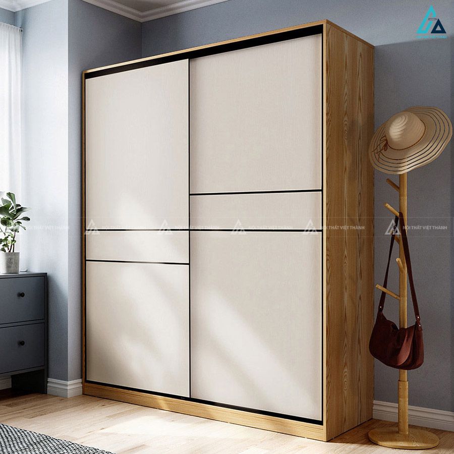 Tủ quần áo cửa lùa cánh phẳng phối viền đen sang trọng tinh tế 1
