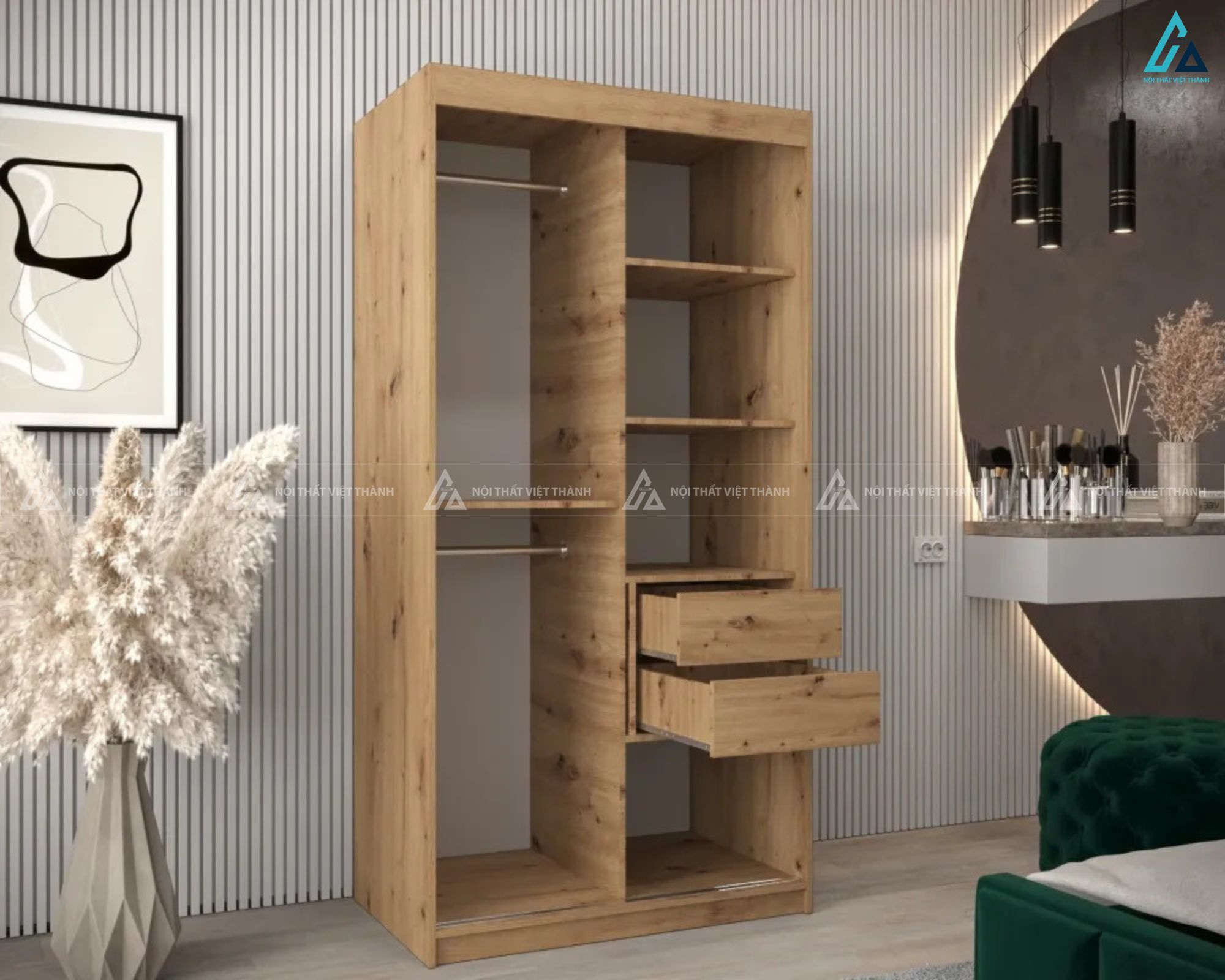 Tủ quần áo cửa lùa gỗ tự nhiên thiết kế tối giản hiện đại 1