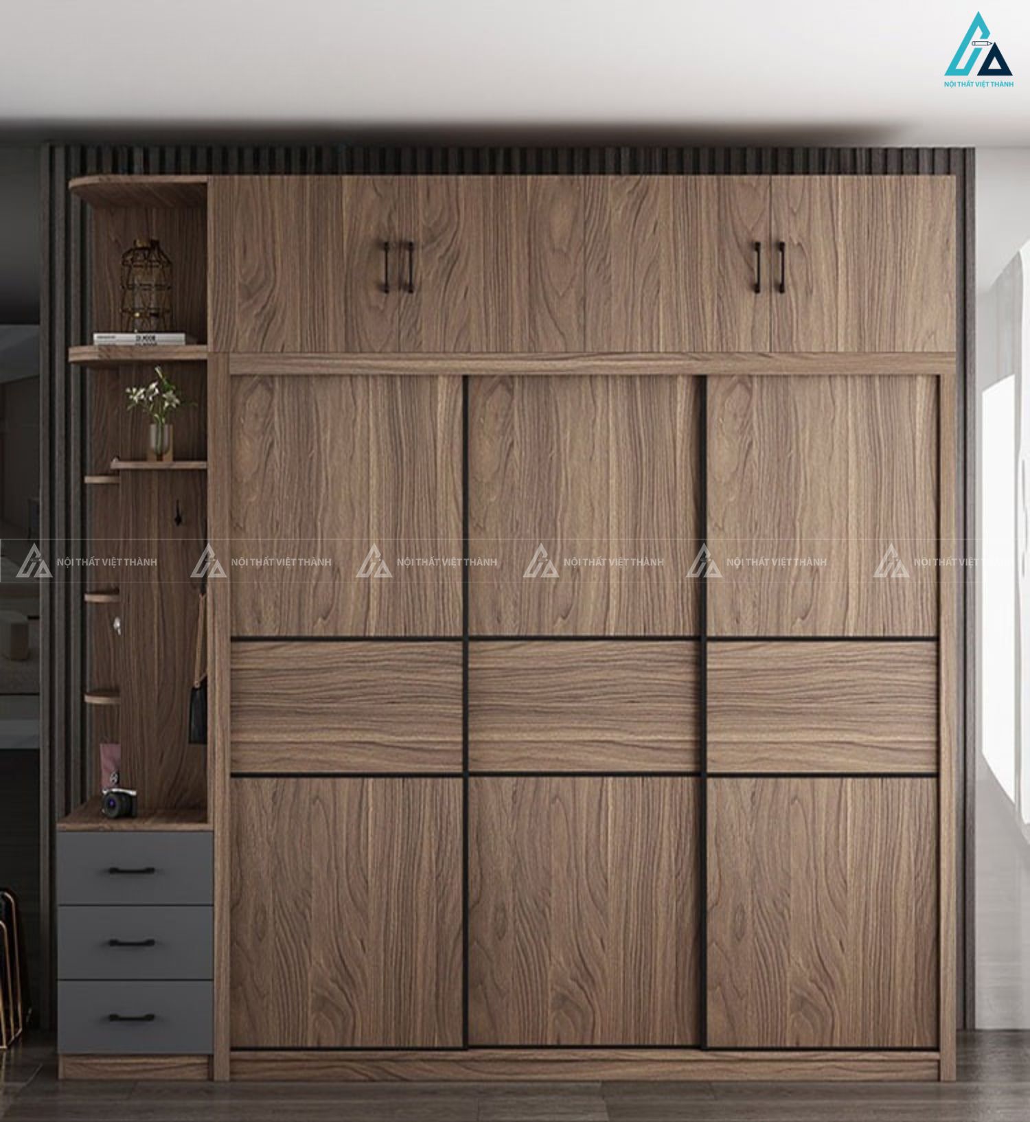 Tủ quần áo cửa lùa kịch trần kèm kệ và ngăn kéo đa năng 1
