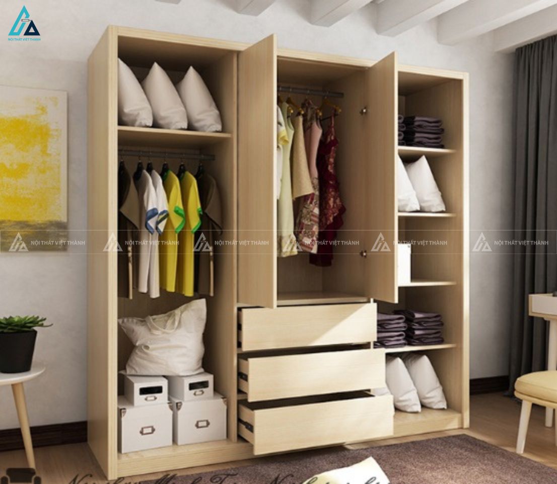 Mẫu tủ quần áo gỗ công nghiệp nhiều tầng lưu trữ tiện dụng