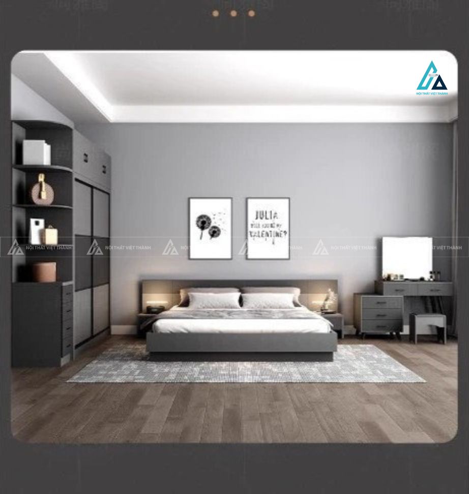 Tủ quần áo cửa lùa màu xám phối kệ trang trí đa năng tinh tế 3