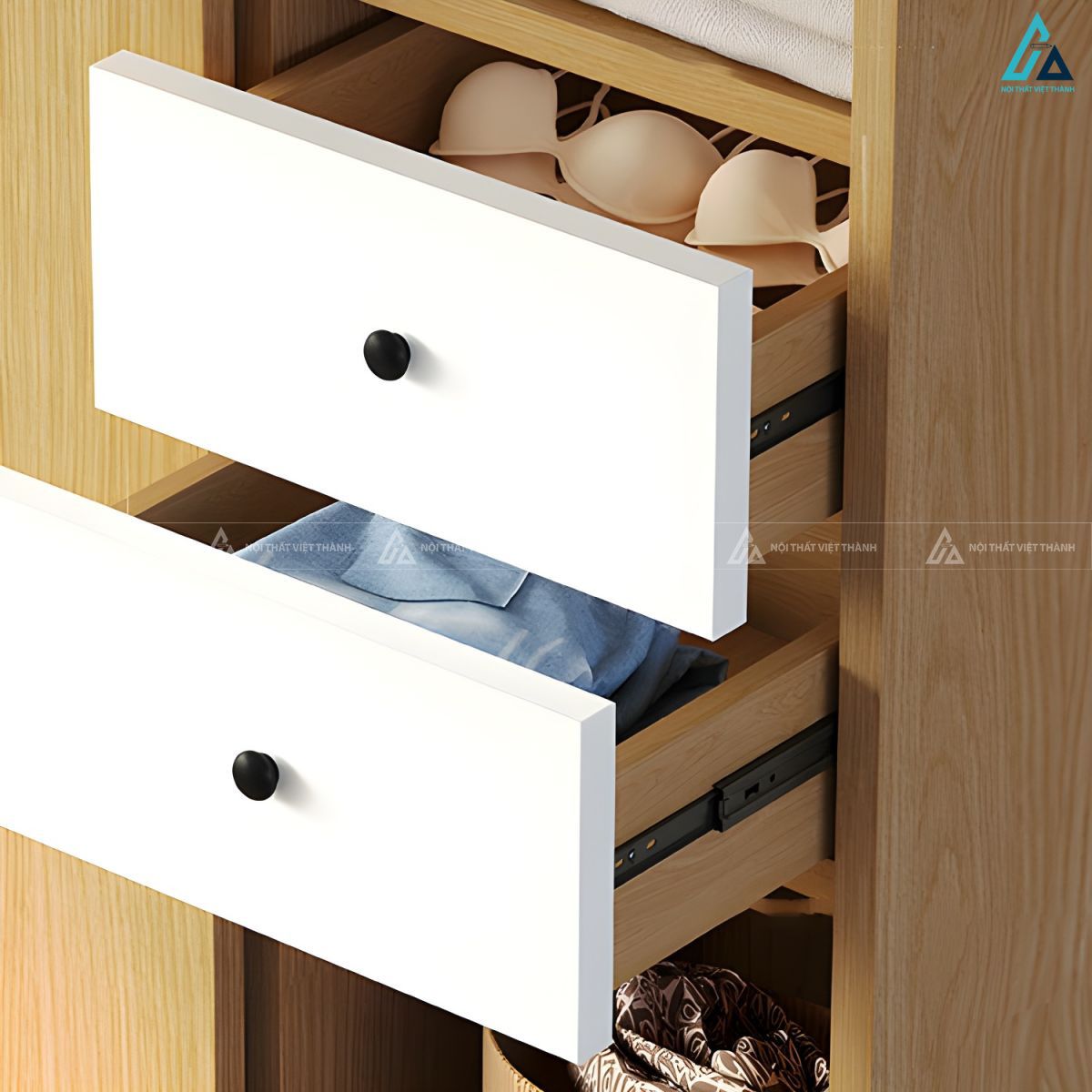 Mẫu tủ quần áo cửa lùa đa năng tích hợp kệ và ngăn kéo tiện lợi 6
