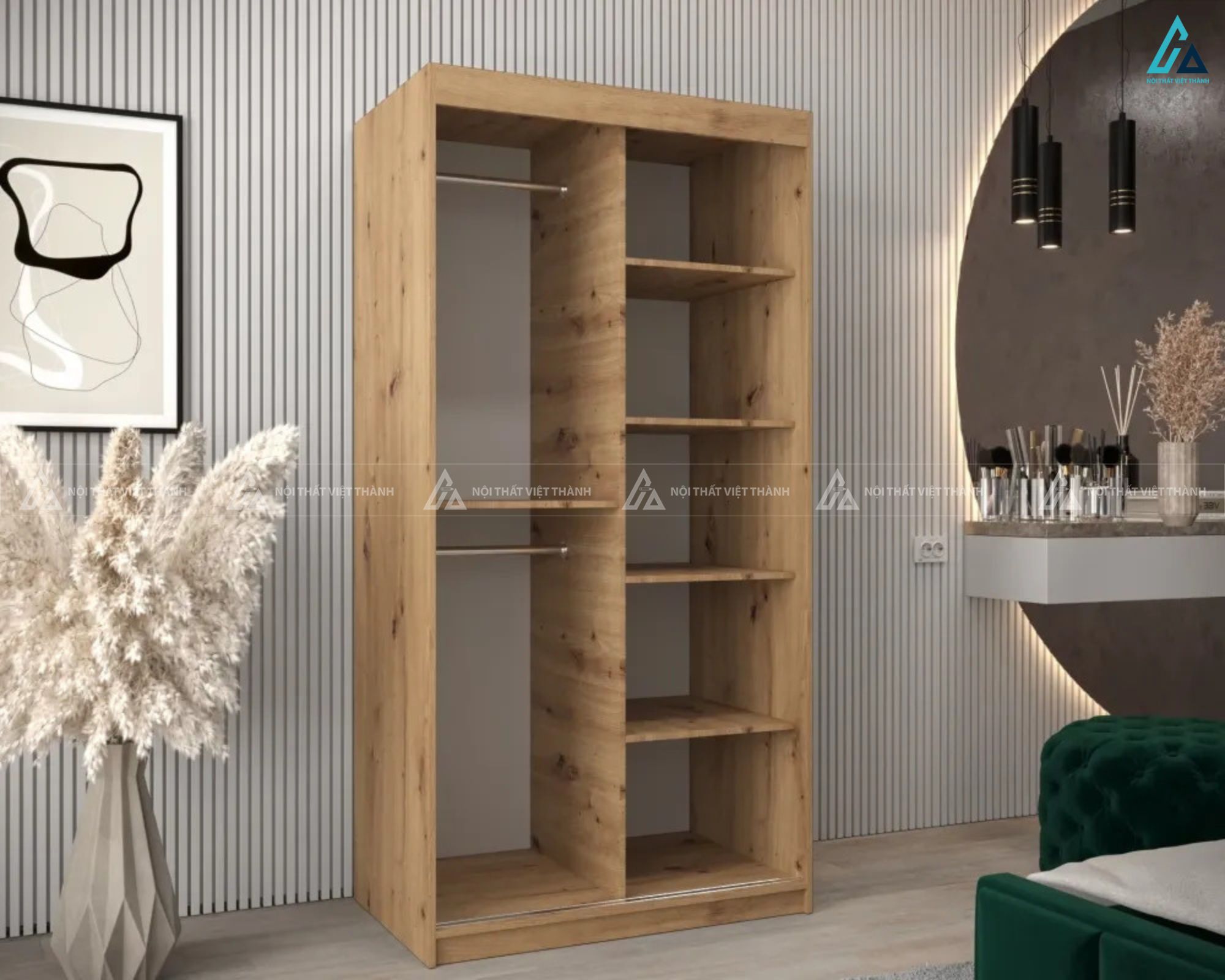 Tủ quần áo cửa lùa gỗ tự nhiên thiết kế tối giản hiện đại 2