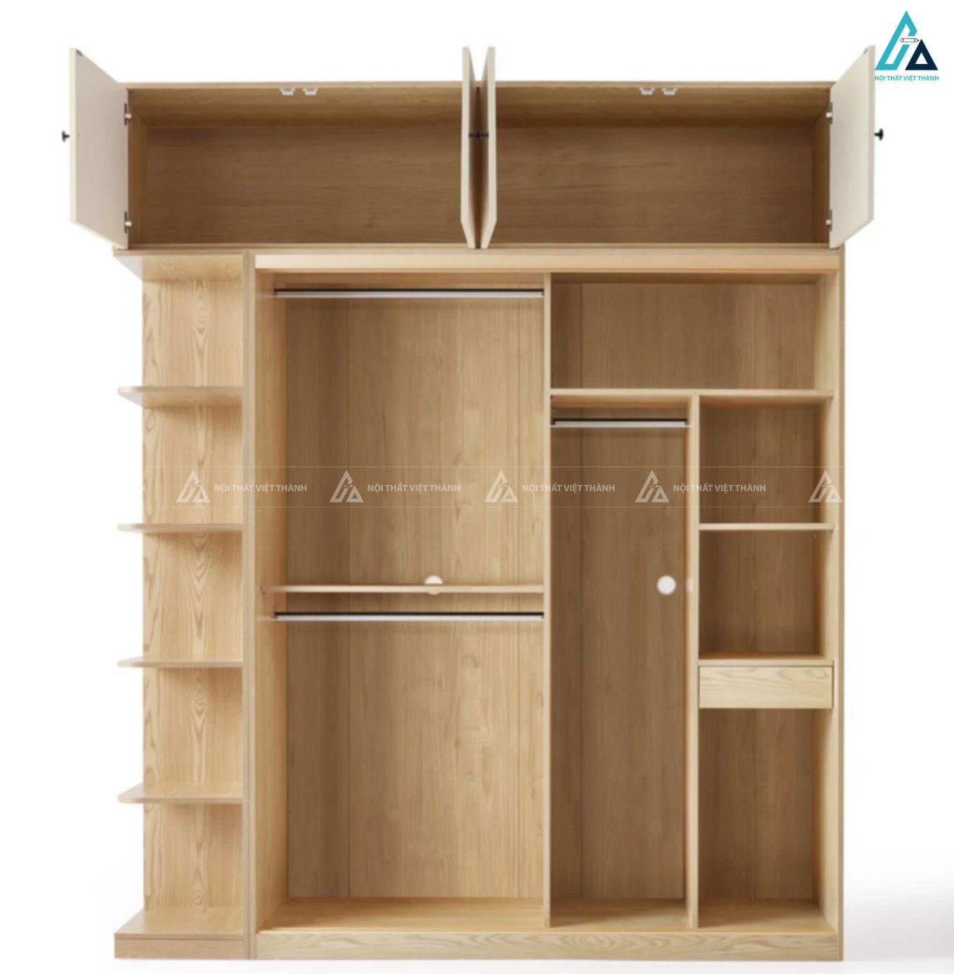 Mẫu tủ quần áo cửa lùa màu trắng kịch trần cao cấp phối kệ mở 3