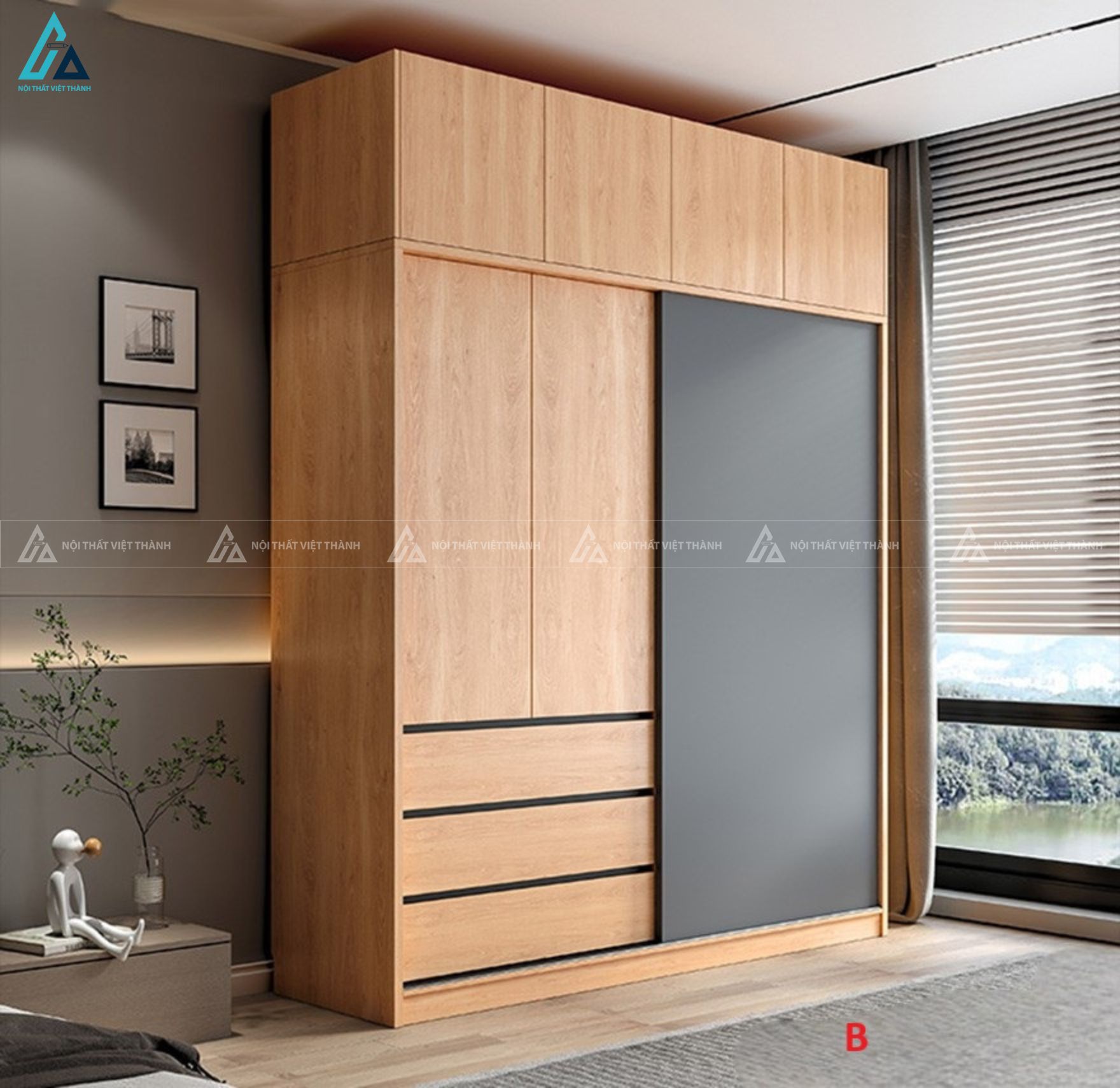 Hệ tủ quần áo cửa lùa đa năng tích hợp gương và kệ trưng bày 1