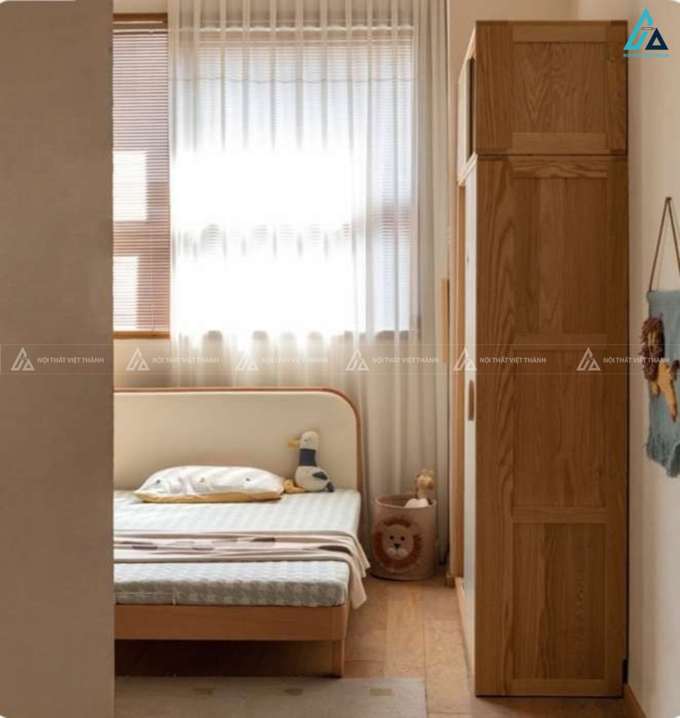 Tủ quần áo trẻ em cửa lùa phối trắng thiết kế đơn giản thông minh 4